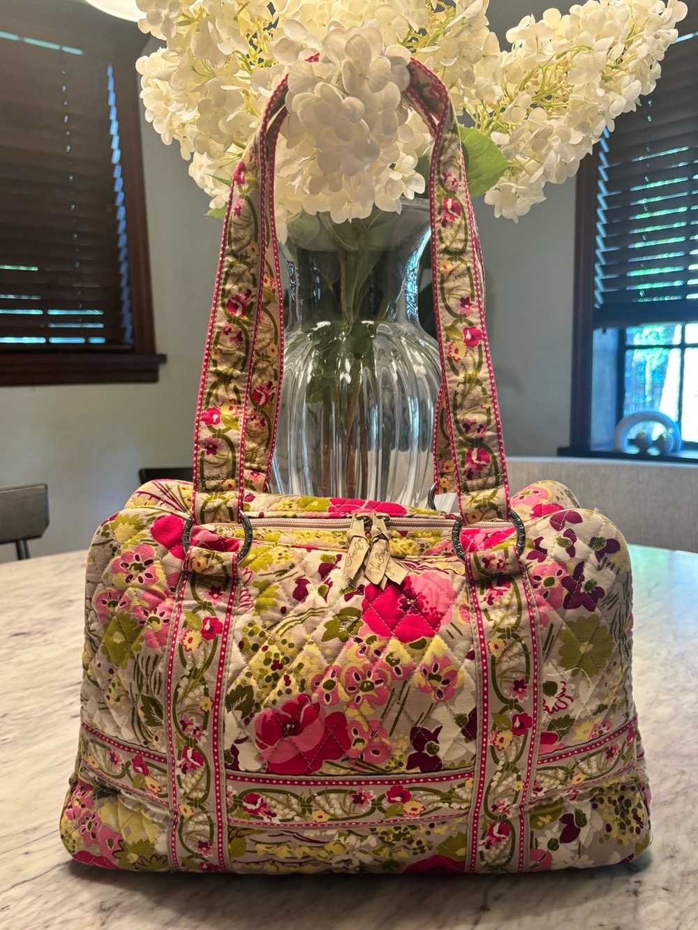 Vera Bradley Squared Away shoulder bag Make Me Blush retired floral pink green